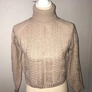 beige cable turtleneck sweater